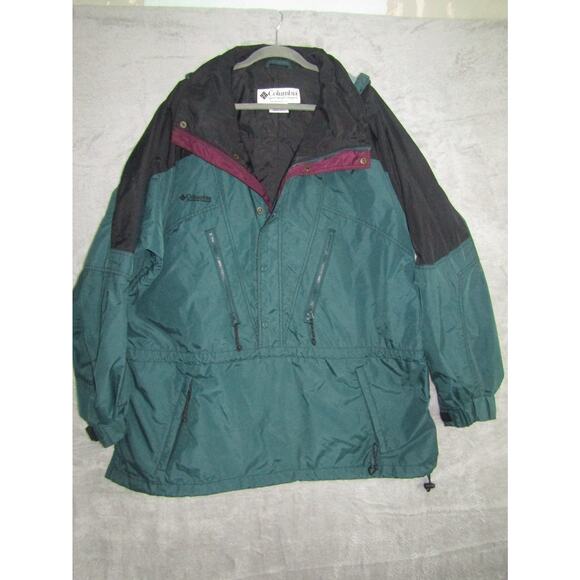Vintage 90s Columbia Pullover Jacket XXL Green Black Anorak Hooded Windbreaker - Picture 1 of 10